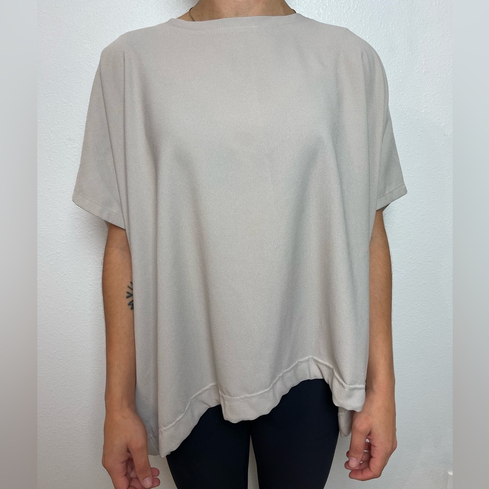 XS Comfortable Fit Beige Dress Shirt With Drawstring Bottom